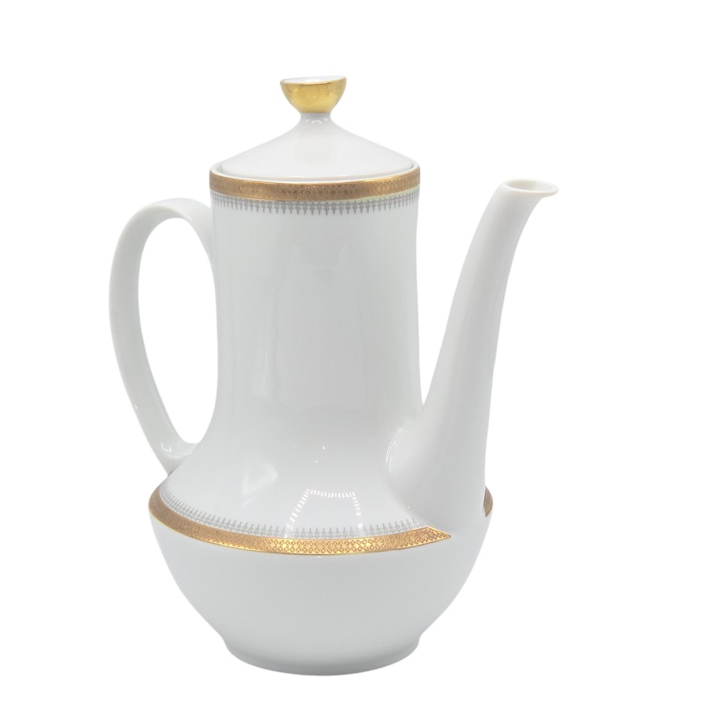 Winterling Bavaria Germany White Gold Trim Porcelain Coffee Pot with Lid Vintage